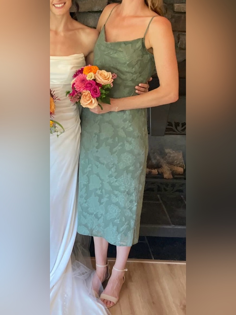 Sage Green Floral Midi Bridesmaid Dress